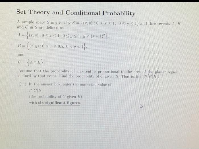 Solved Set Theory and Conditional Probability A sample space | Chegg.com