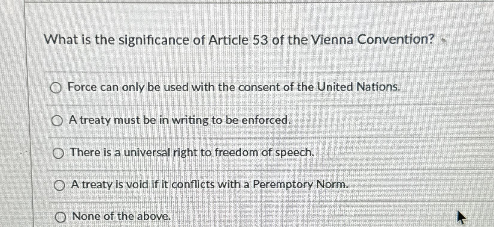 Solved What is the significance of Article 53 ﻿of the Vienna | Chegg.com