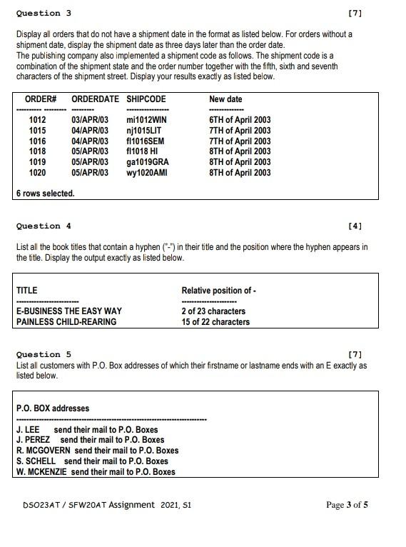 Solved Question 7 [19] Write SQL code that create a report | Chegg.com