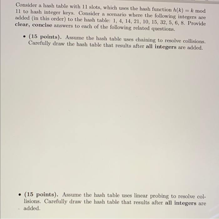 Solved Consider a hash table with 11 slots, which uses the | Chegg.com