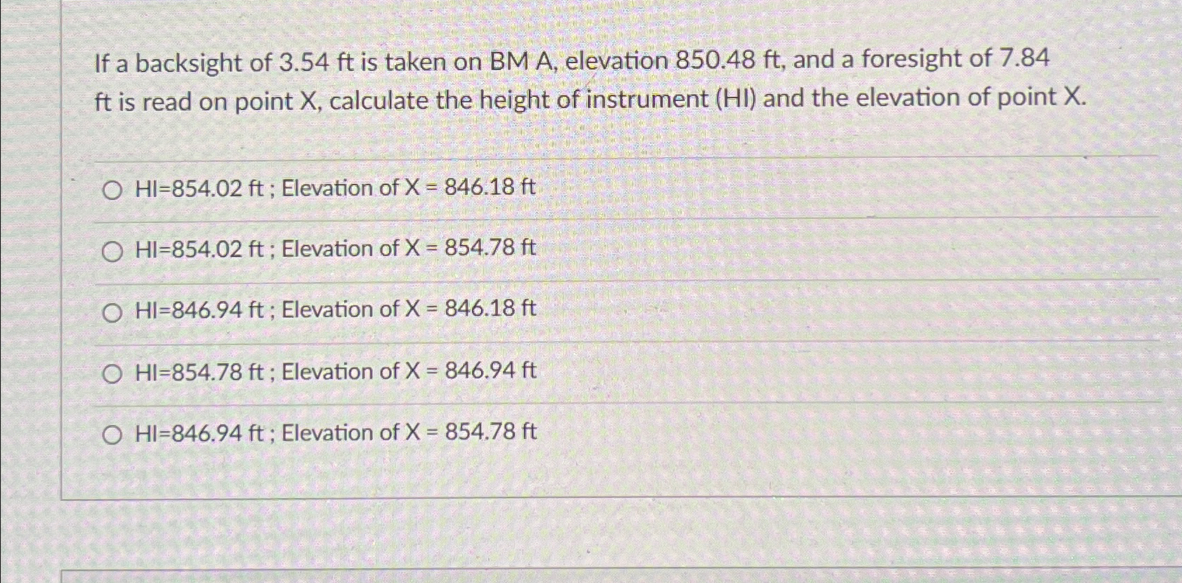 Solved If A Backsight Of 3.54ft ﻿is Taken On BM A, | Chegg.com