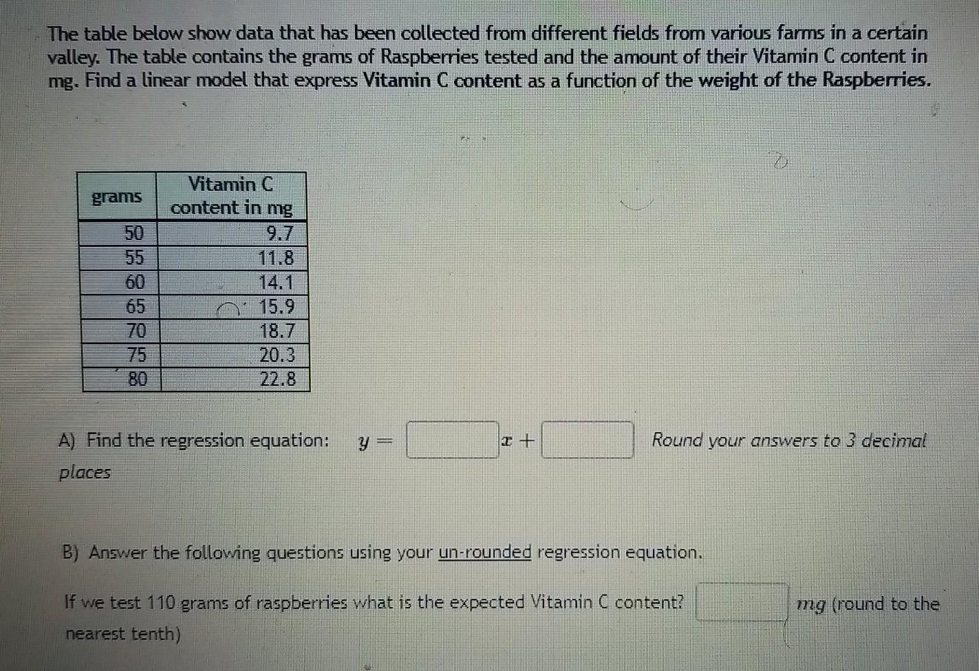 Solved The table below show data that has been collected | Chegg.com