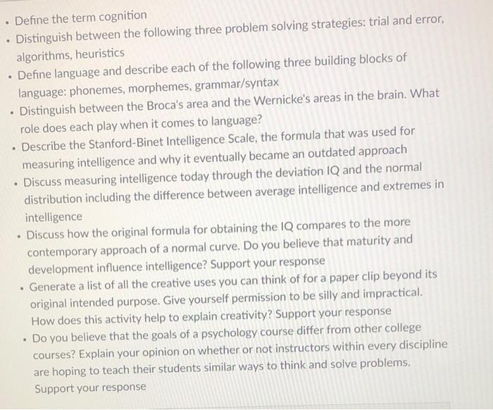 Solved Define The Term Cognition Distinguish Between The Chegg
