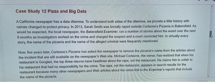 Solved Case Study 12 Pizza and Big Data A California | Chegg.com