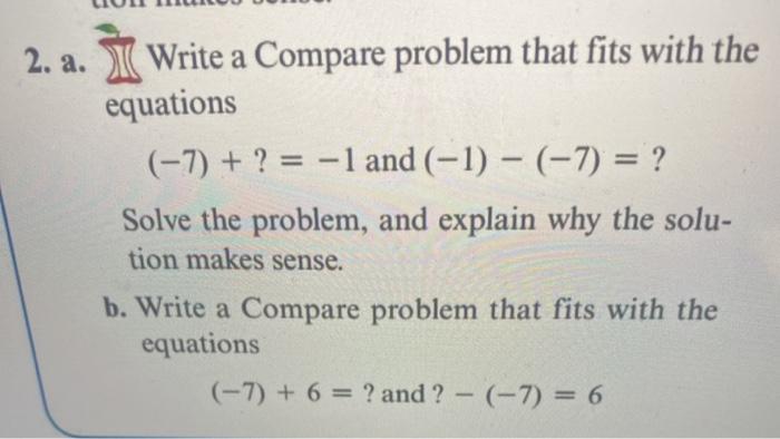 Solved 2. a. I Write a Compare problem that fits with the | Chegg.com
