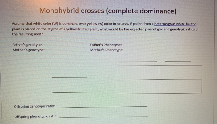 Solved Monohybrid Crosses Complete Dominance Assume That Chegg Com