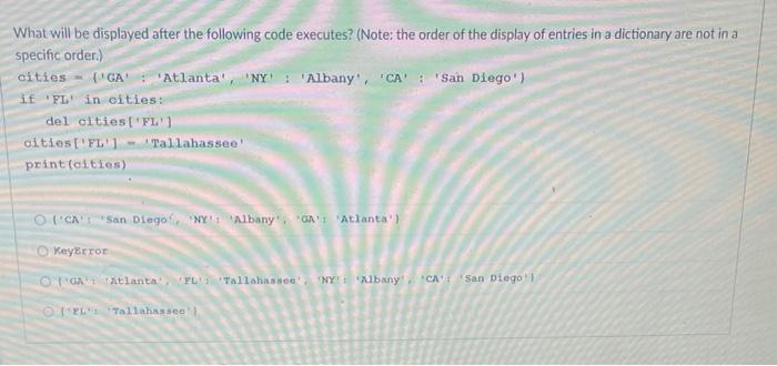 Solved What will be displayed after the following code | Chegg.com