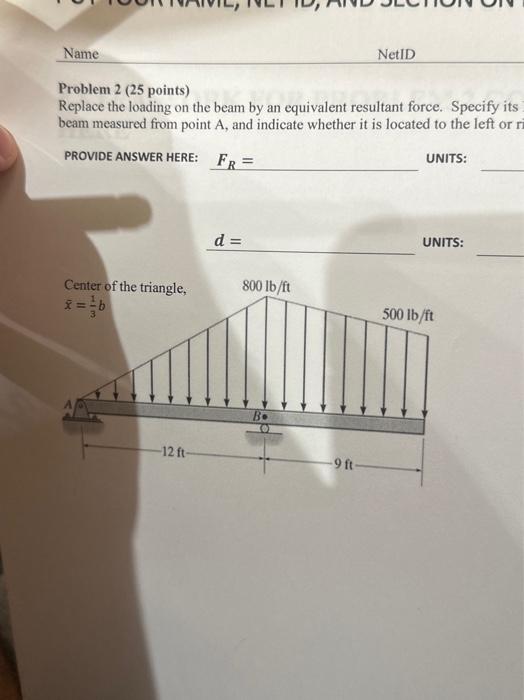 Solved Problem 2 (25 points) Replace the loading on the beam | Chegg.com