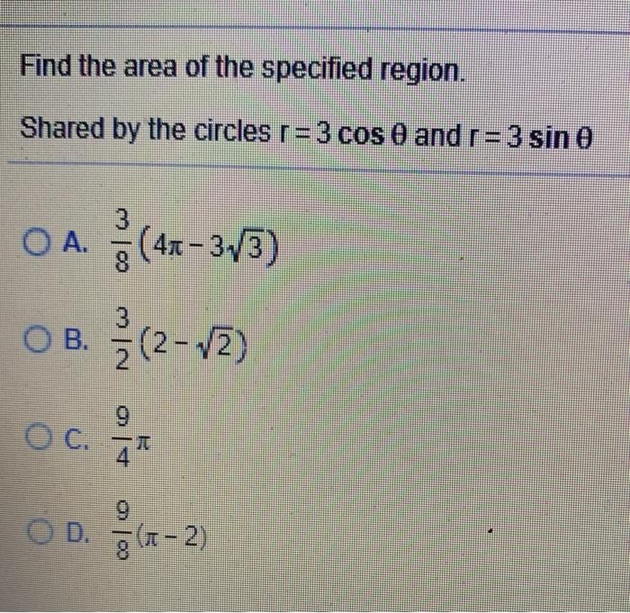 Solved Find The Area Of The Specified Region Shared By T Chegg Com