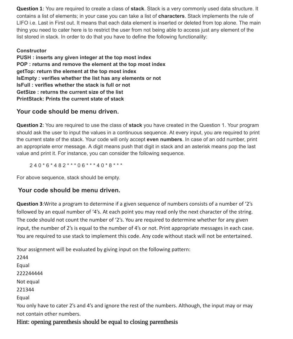 Solved Question 1: You are required to create a class of | Chegg.com