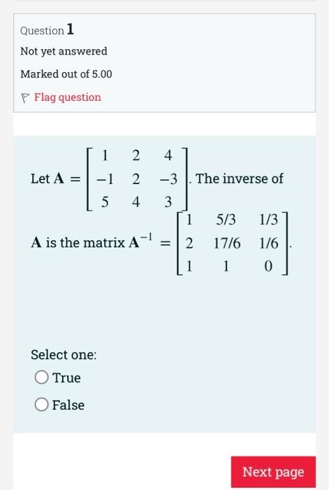Solved Let A=⎣⎡1−152244−33⎦⎤. The inverse of A is the matrix | Chegg.com