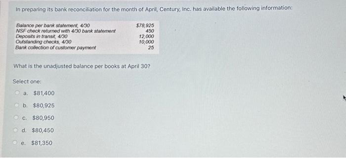 Solved In preparing its bank reconciliation for the month of | Chegg.com