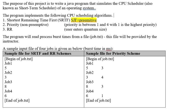 Solved The purpose of this project is to write a java | Chegg.com
