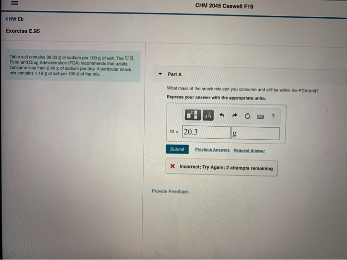 Solved CHM 2045 Caswell F19 CHW Eb Exercise E.95 Table salt