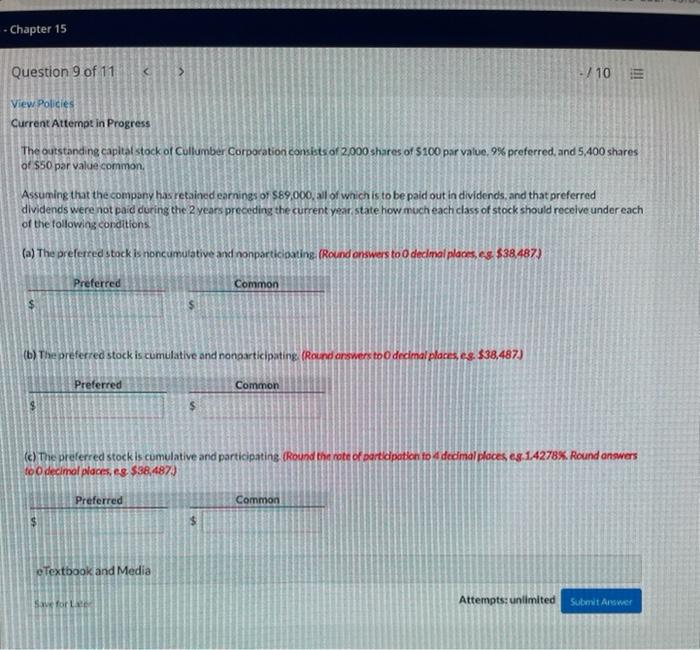 Solved .- Chapter 15 Question 9 of 11 > -/10 View Policies | Chegg.com