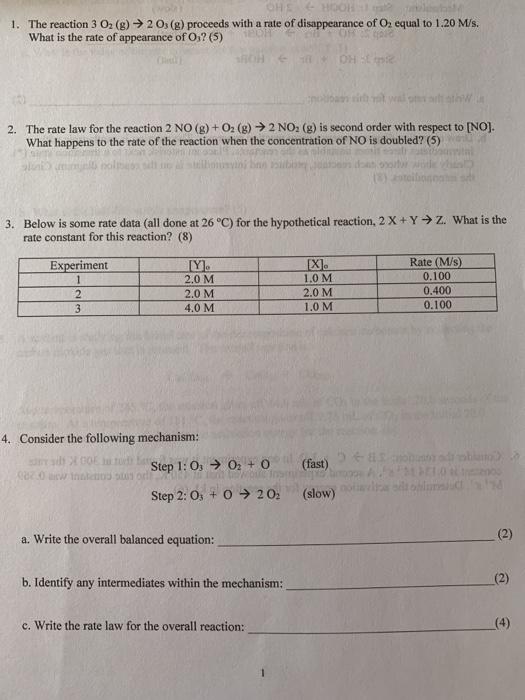 Solved 1 The Reaction 3 02 8 B Proceeds With A R Chegg Com