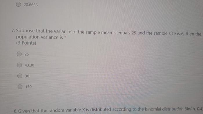 Solved 20.6666 7. Suppose that the variance of the sample | Chegg.com
