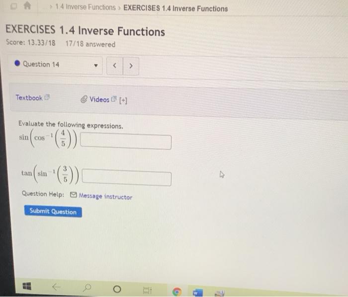 Solved > 1 4 Inverse Functions EXERCISES 1.4 Inverse | Chegg.com