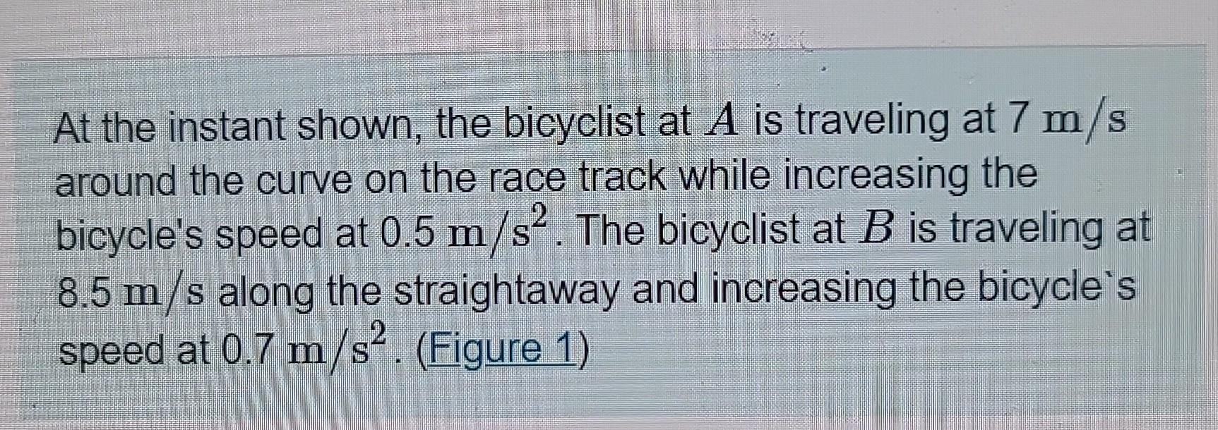 Solved At the instant shown, the bicyclist at A is traveling | Chegg.com
