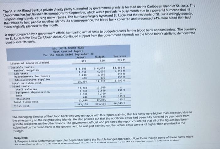 The St. Lucia Blood Bank, a private charity partly | Chegg.com