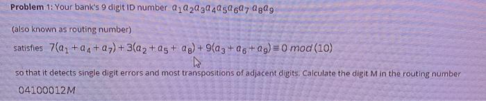 Solved Problem 1 Your Banks 9 Digit Id Number