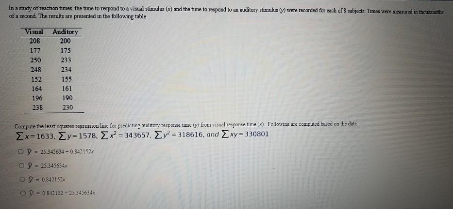 Solved In a study of reaction times, the time to respond to | Chegg.com