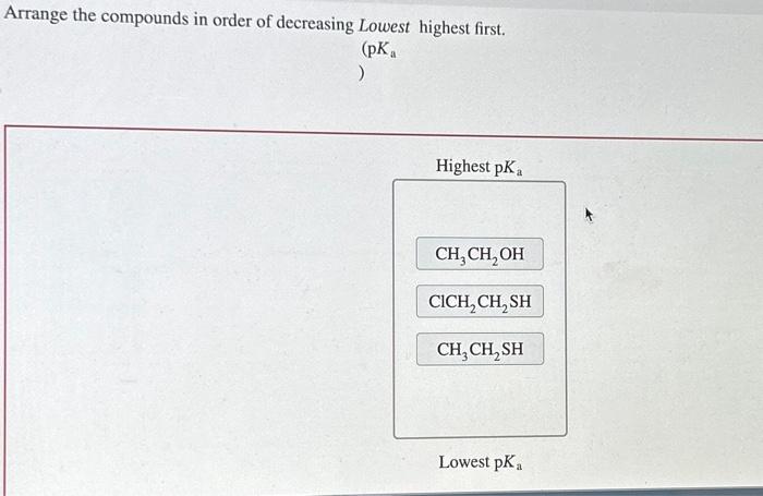 Solved Arrange the compounds in order of decreasing Lowest | Chegg.com