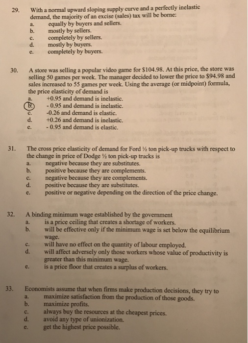 Solved 29 With A Normal Upward Sloping Supply Curve And