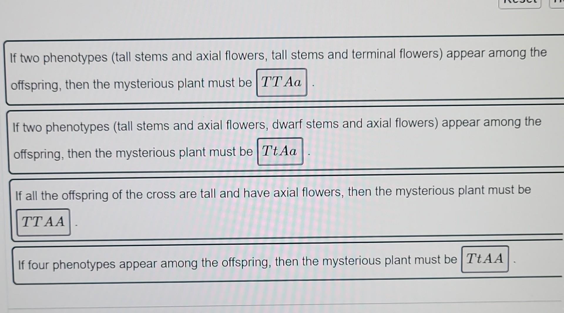 Solved If two phenotypes (tall stems and axial flowers, tall