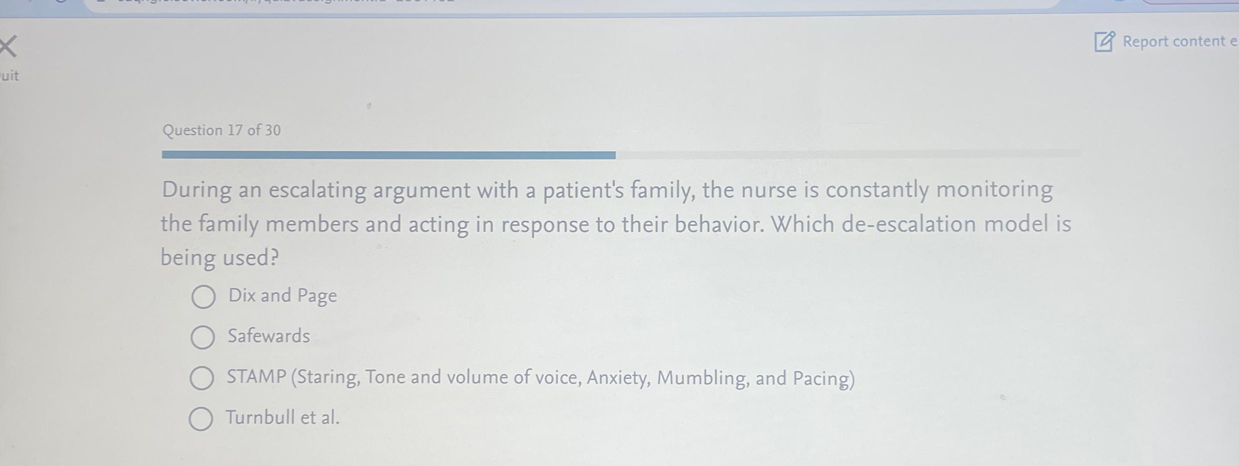 Solved Report content eQuestion 17 ﻿of 30During an | Chegg.com