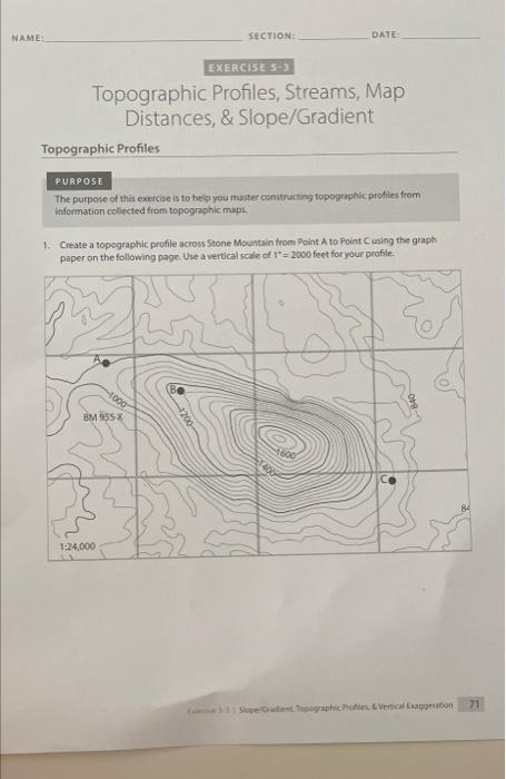 Solved DATE SECTION: EXERCISE 5-3 Topographic Profiles, | Chegg.com