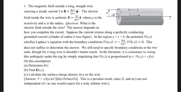 Solved 1. The magnetic field outside a long, straight wire | Chegg.com