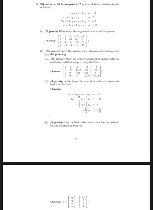 Solved 5. 160 points + 30 bonus points I A system of linirat | Chegg.com