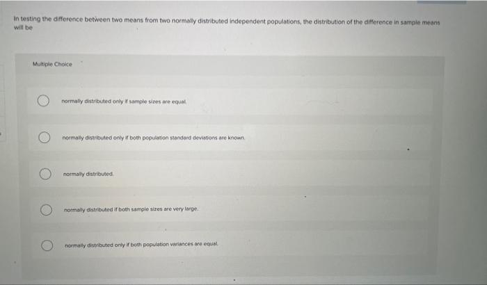 Solved In testing the difference between two means from fwo | Chegg.com