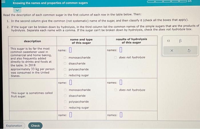 Solved Read the description of each common sugar in the | Chegg.com