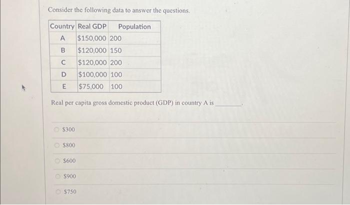 Solved Consider The Following Data To Answer The Questions. | Chegg.com