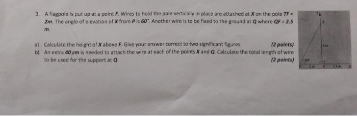 Solved 3. A flagpole is put up at a point F. Wires to hold | Chegg.com