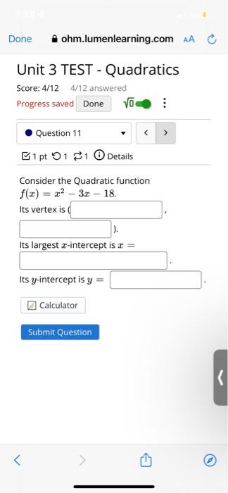 Solved A quadratic function has its vertex at the point | Chegg.com