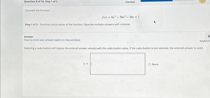 Solved Question 8 of 10, Step 1 of 2 Consider the function: | Chegg.com