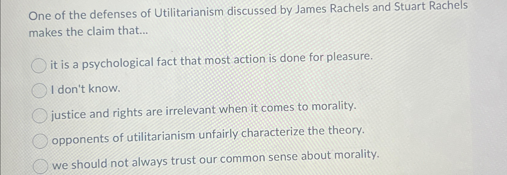 Solved One of the defenses of Utilitarianism discussed by | Chegg.com