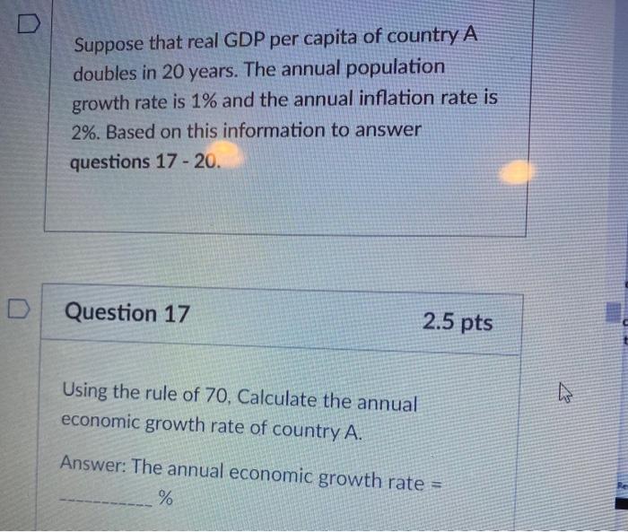 Solved Suppose That Real GDP Per Capita Of Country A Doubles | Chegg.com