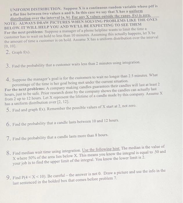 Solved UNIFORM DISTRIBUTION. Suppose X is a continuous
