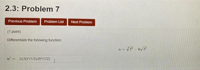 Solved 2.3: Problem 7 Previous Problem Problem List Next | Chegg.com