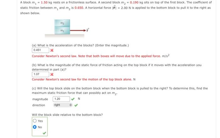 Solved A block m1=1.50 kg rests on a frictionless surface. A | Chegg.com