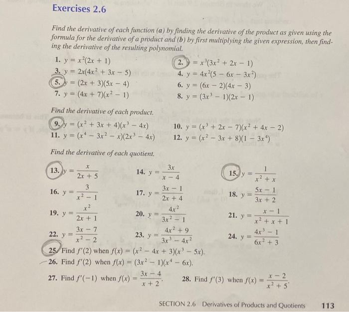 Solved Exercises 2.6 Find the derivative of each function | Chegg.com