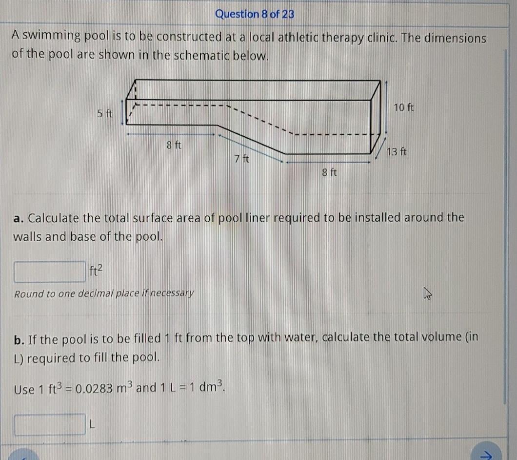 Solved Question 8 of 23 A swimming pool is to be constructed | Chegg.com