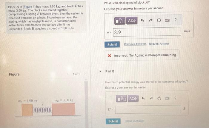 Solved Block A In (Figure 1) Has Mass 1.00 Kg, And Block B | Chegg.com