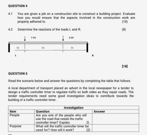 Solved QUESTION 4 4.1 You are given a job on a construction | Chegg.com