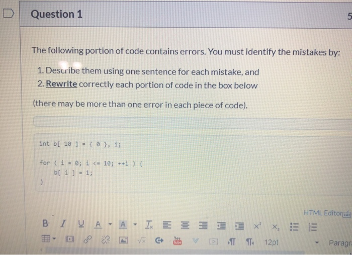 Solved Question 1 5 The following portion of code contains | Chegg.com