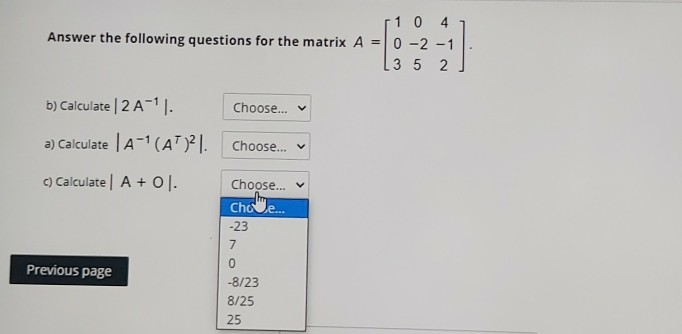 Solved ·10 4 Answer the following questions for the matrix A | Chegg.com
